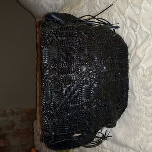 Desmo Black Woven Leather Shoulder Bag Purse